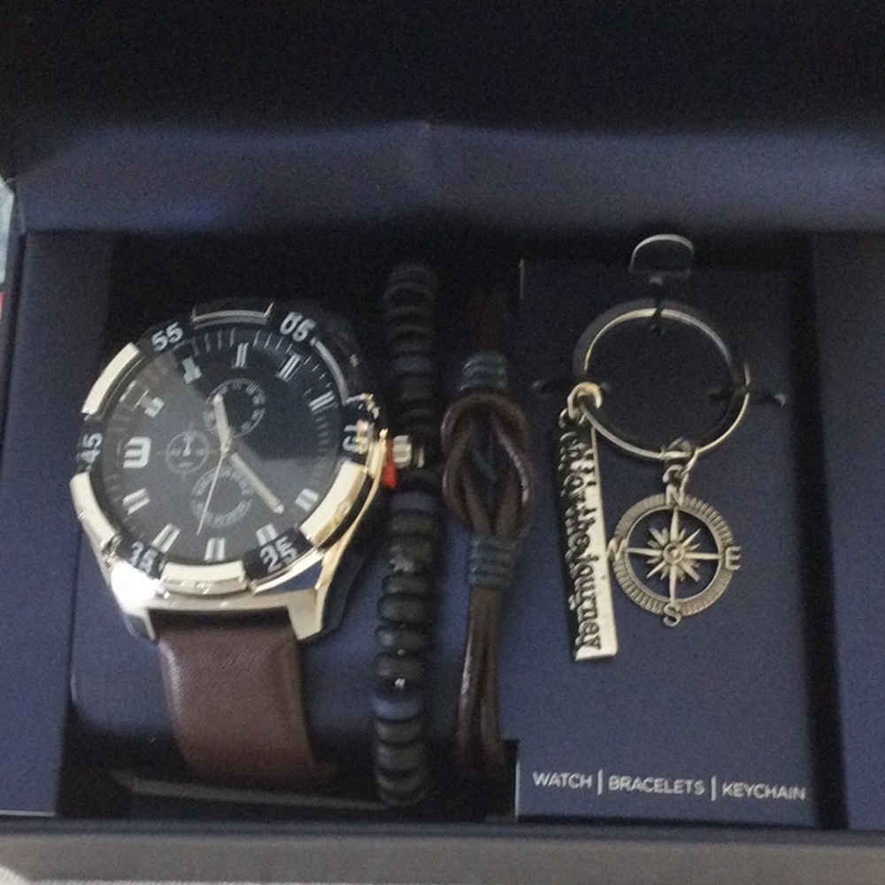 Men's Silver and Brown Watch Set. NWOT